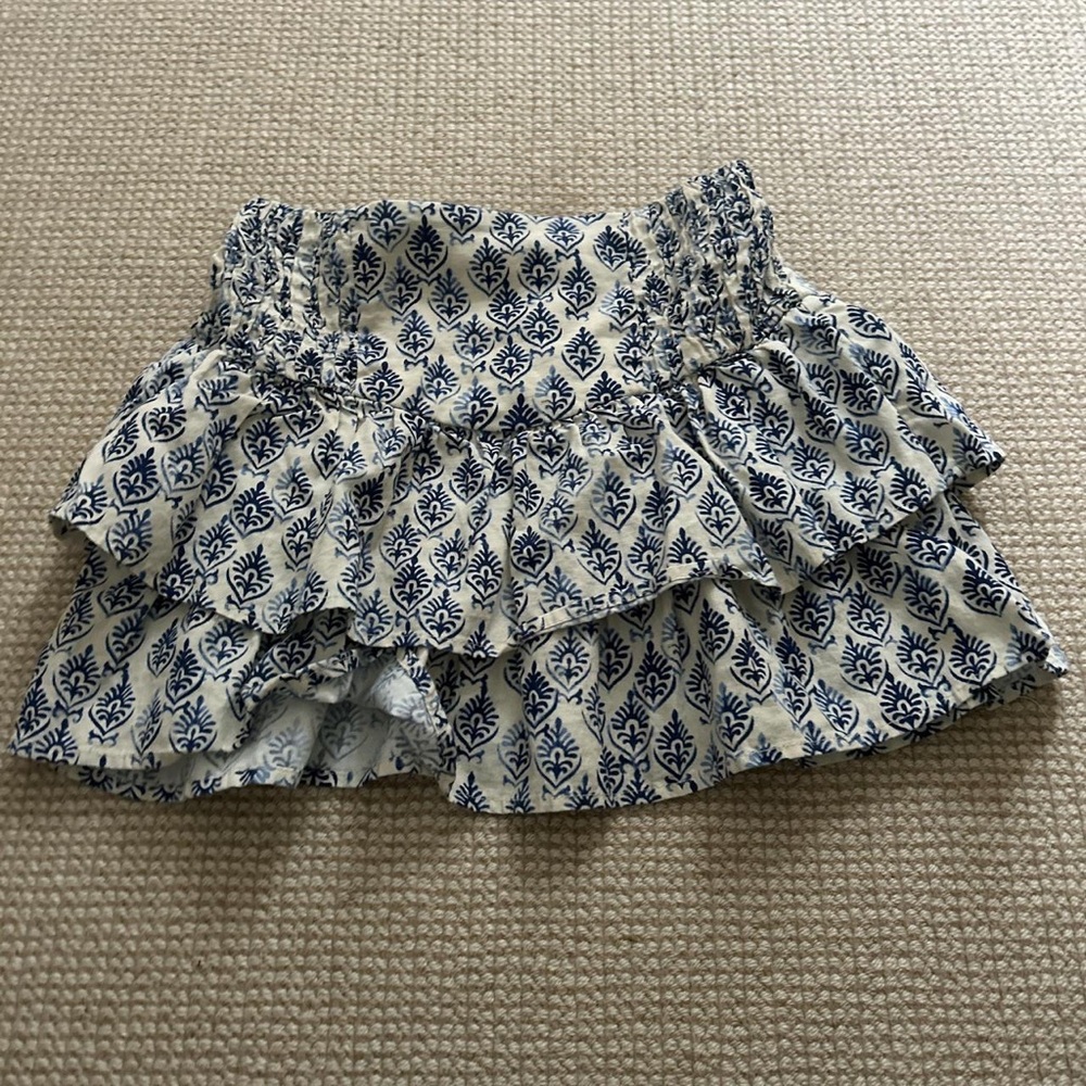 Zara White and Navy Blue Printed Tiered Skirt